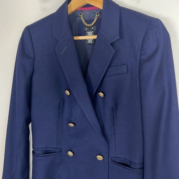 J. Crew Women's Wool Blazer Double Breasted Preppy Size 2 Navy Blue Old Money - Picture 2 of 7